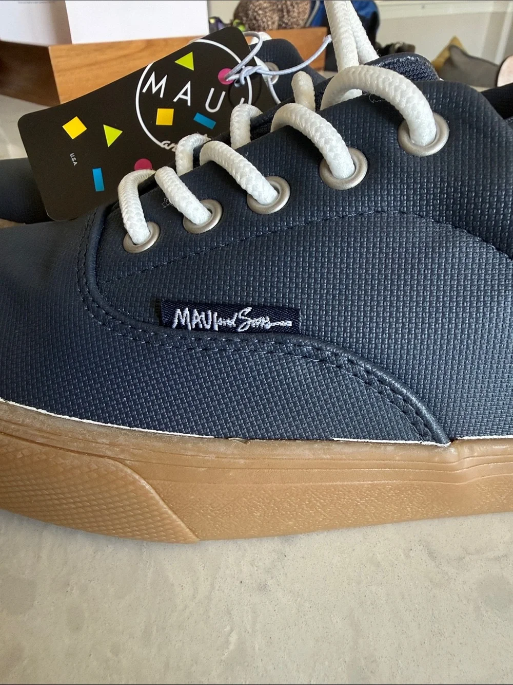 Maui and Sons Navy Canvas Sneakers with Brown Sole and White Laces
